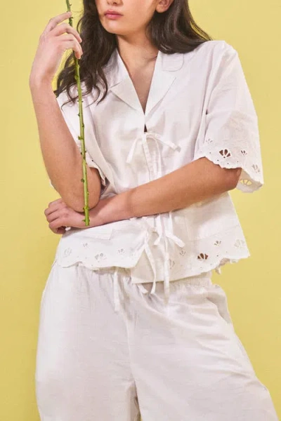 Tbco Cotton Shell Cropped Pajamas In White Shell