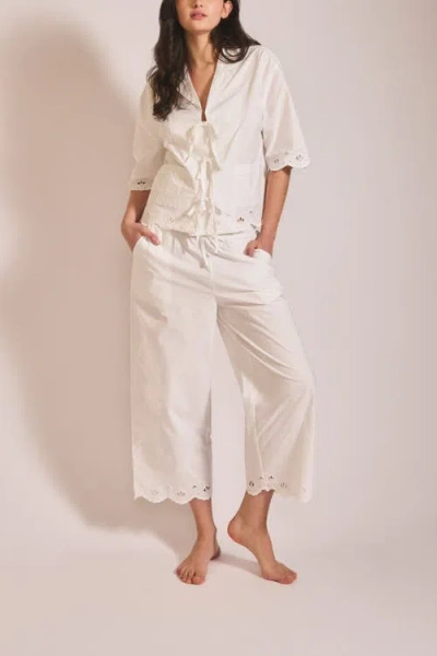 Tbco Cotton Shell Cropped Pajamas In White Shell