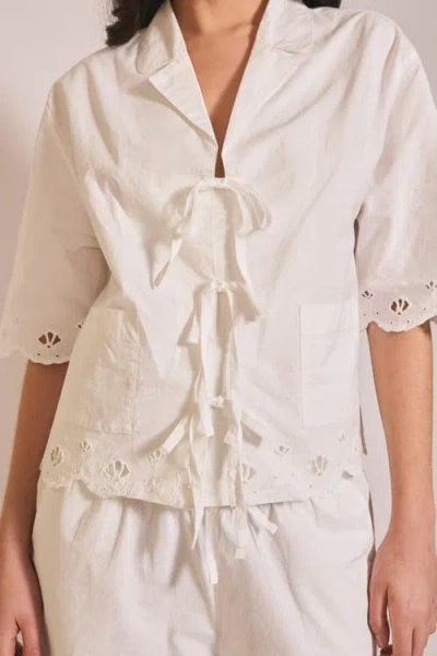 Tbco Cotton Shell Cropped Pajamas In White Shell
