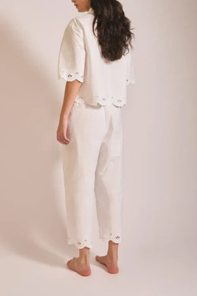 Tbco Cotton Shell Cropped Pajamas In White Shell