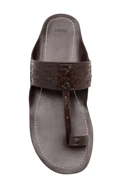 Mango Woven Leather Sandal In Chocolate