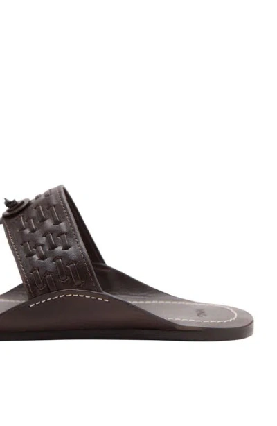 Mango Woven Leather Sandal In Chocolate