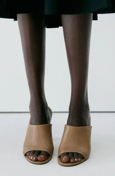 Mango Leather Slide Sandal In Khaki