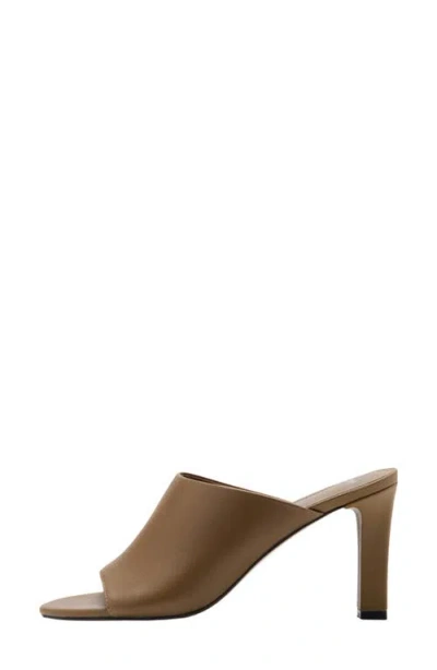 Mango Leather Slide Sandal In Khaki