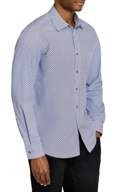 Wrk W.r.k Diamond Dot Button Up Shirt In Blue
