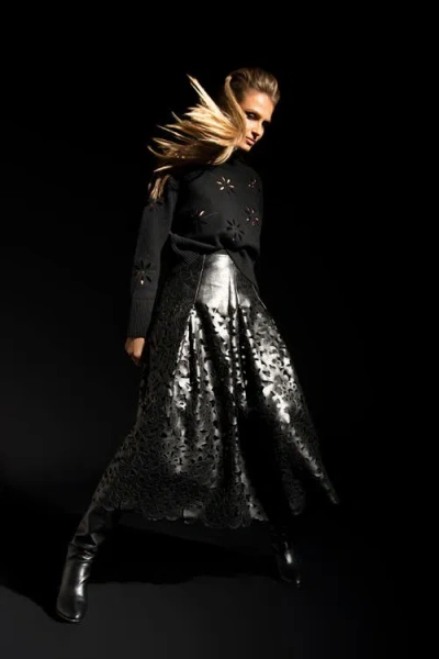 Maison Common Turtle Neck Pullover With Eylet Embroidery In Black