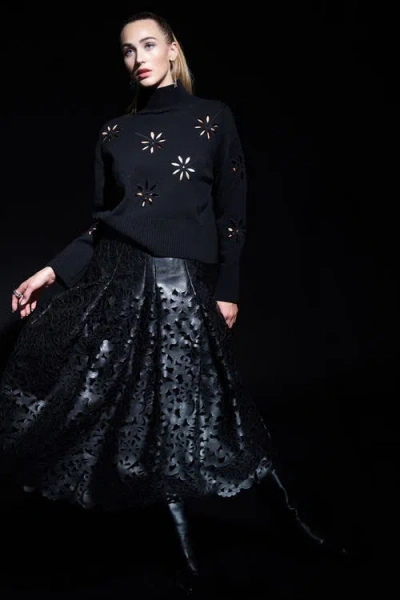 Maison Common Turtle Neck Pullover With Eylet Embroidery In Black