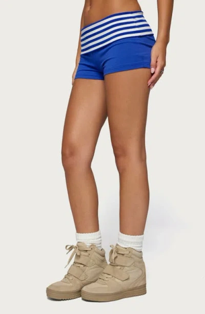 Edikted Shantal Stripe Stretch Cotton Foldover Microshorts In Multi