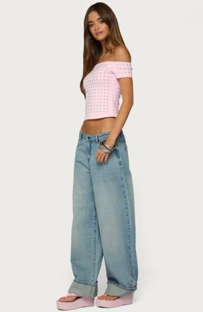 Edikted Mack Studded Off The Shoulder Top In Multi
