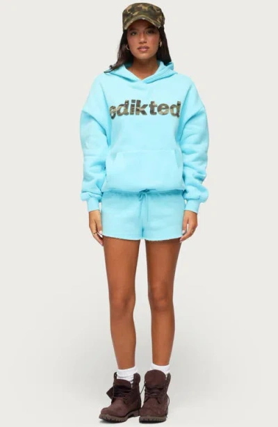 Edikted Cutie Cutoff Drawstring Shorts In Blue