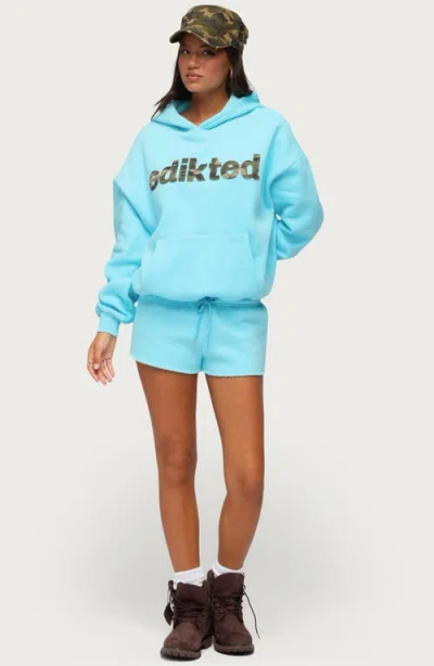 Edikted Cutie Cutoff Drawstring Shorts In Blue