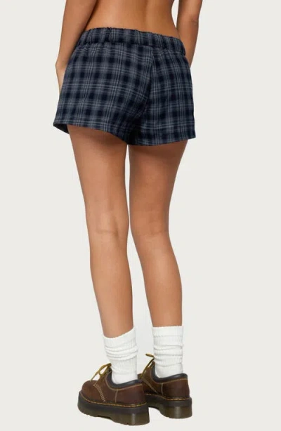 Edikted Alessa Plaid Pull-on Shorts In Dark-blue