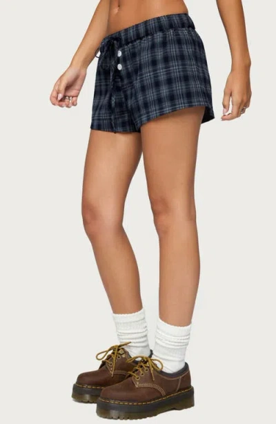 Edikted Alessa Plaid Pull-on Shorts In Dark-blue