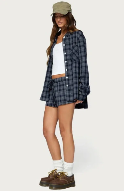 Edikted Alessa Plaid Pull-on Shorts In Dark-blue
