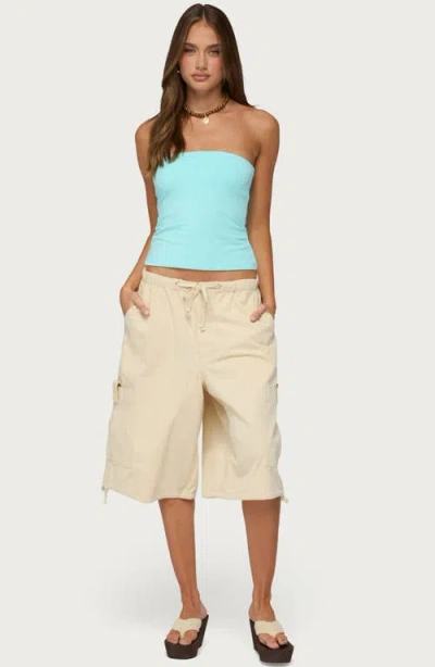Edikted Azul Oversized Cargo Bermuda Shorts In Beige