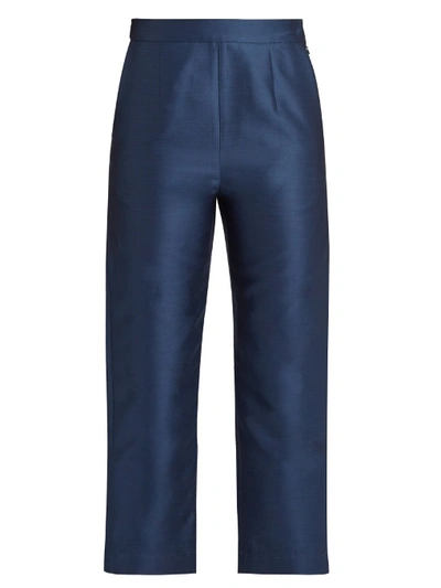 Isa Arfen Cotton And Silk-blend Twill Cropped Trousers In Navy