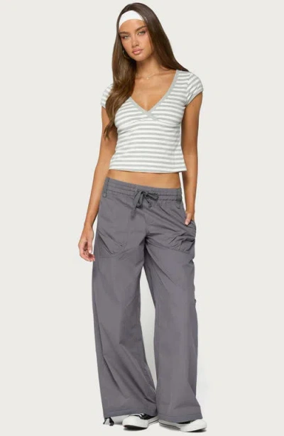 Edikted Kathleen Oversized Cotton Cargo Pants In Gray