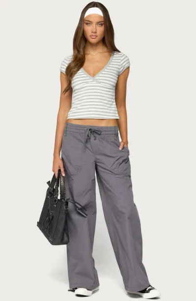 Edikted Kathleen Oversized Cotton Cargo Pants In Gray