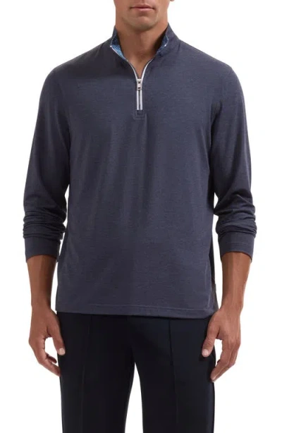 Bugatchi Quarter Zip Performance Pullover In Blue