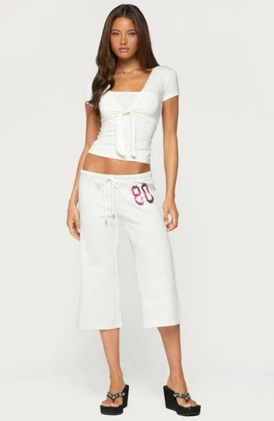 Edikted Numeric Sequin Capri Sweatpants In Light-gray-melange