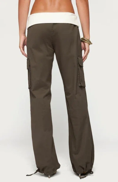 Edikted Jolee Ribbed Foldover Cargo Pants In Olive