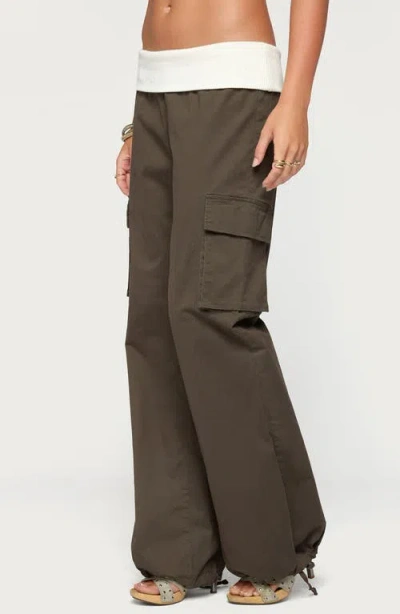 Edikted Jolee Ribbed Foldover Cargo Pants In Olive