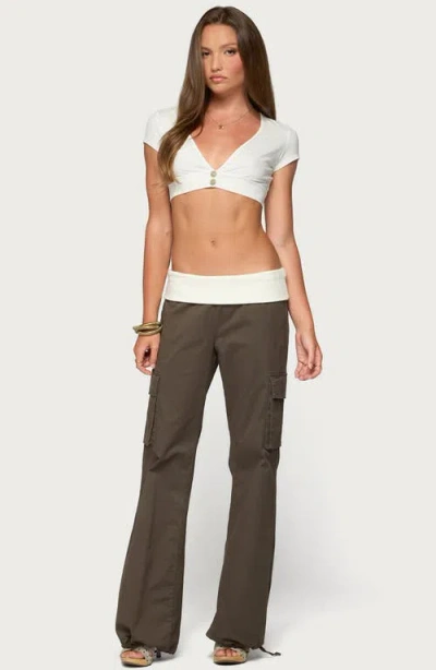 Edikted Jolee Ribbed Foldover Cargo Pants In Olive