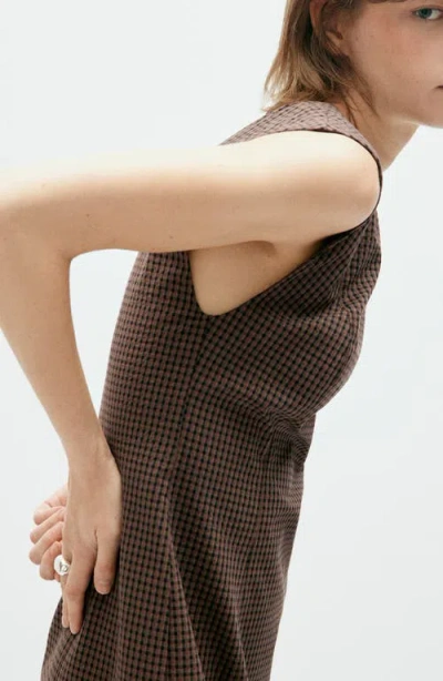 Mango Gingham Check Cottoned Minidress In Brown