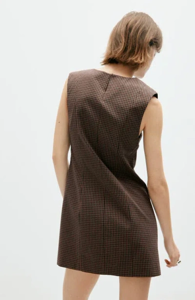 Mango Gingham Check Cottoned Minidress In Brown