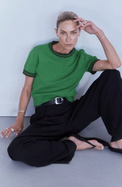 Mango Short Sleeve Sweater In Green