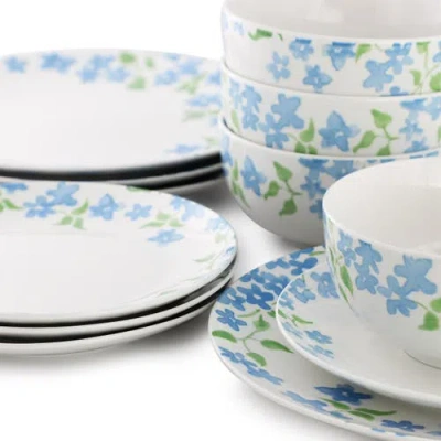 Gibson Home 12 Piece Fine Ceramic Dinnerware Set In Blue