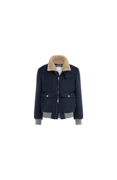 Brunello Cucinelli Shearling-collar Bomber Jacket In Blue