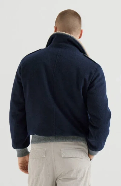 Brunello Cucinelli Shearling-collar Bomber Jacket In Blue