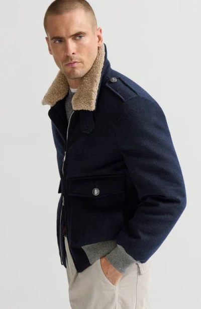 Brunello Cucinelli Shearling-collar Bomber Jacket In Blue