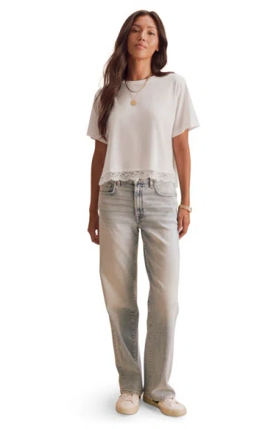 Splendid Lainey Lace Trim Jersey Tee In Shell