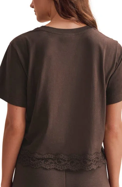 Splendid Lainey Lace Trim Jersey Tee In Java Brown