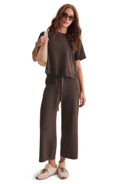 Splendid Lainey Lace Trim Jersey Tee In Java Brown