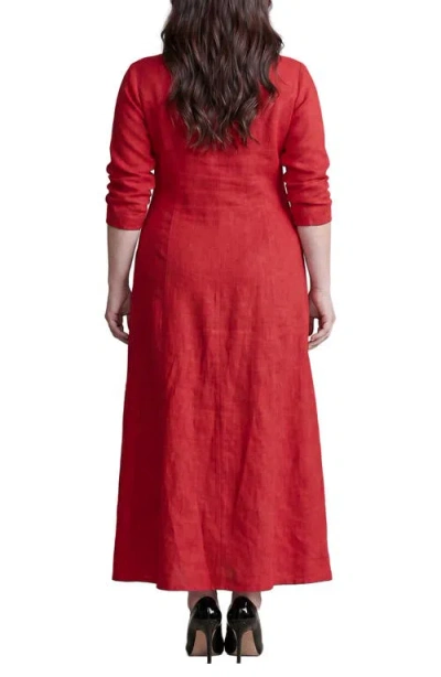 Standards & Practices Button Front Slit Maxi Dress In Red