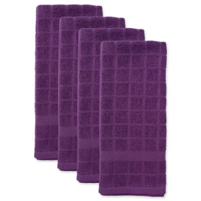 Dii Solid Windowpane Terry Dishtowel Set/4 In Eggplant