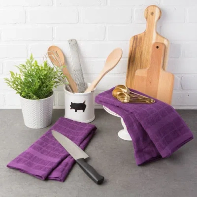 Dii Solid Windowpane Terry Dishtowel Set/4 In Eggplant