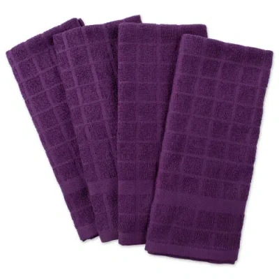 Dii Solid Windowpane Terry Dishtowel Set/4 In Eggplant