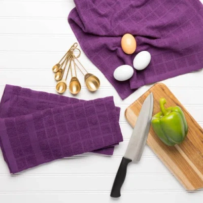 Dii Solid Windowpane Terry Dishtowel Set/4 In Eggplant
