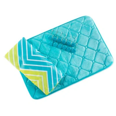 Dii Chevron Assorted Bath Set 14 Piece In Blue