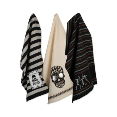 Dii Skeleton Embellished Assorted Dishtowel Set/3 In Skeleton