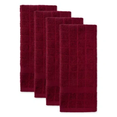 Dii Solid Windowpane Terry Dishtowel Set/4 In Wine