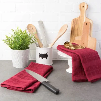Dii Solid Windowpane Terry Dishtowel Set/4 In Wine