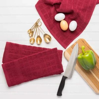 Dii Solid Windowpane Terry Dishtowel Set/4 In Wine