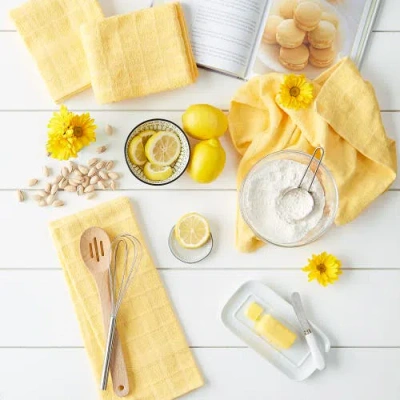 Dii Solid Windowpane Terry Dishtowel Set/4 In Yellow