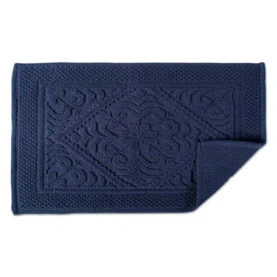 Dii Jacquard Bordered Bath Mat, 20x31" In Navy Damask