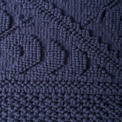 Dii Jacquard Bordered Bath Mat, 20x31" In Navy Damask